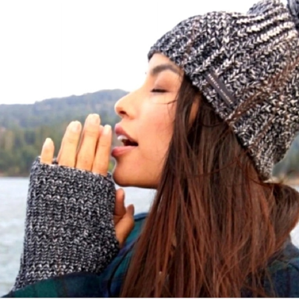 Rebecca Minkoff Beanie & Armwarmer Set - Marled Black